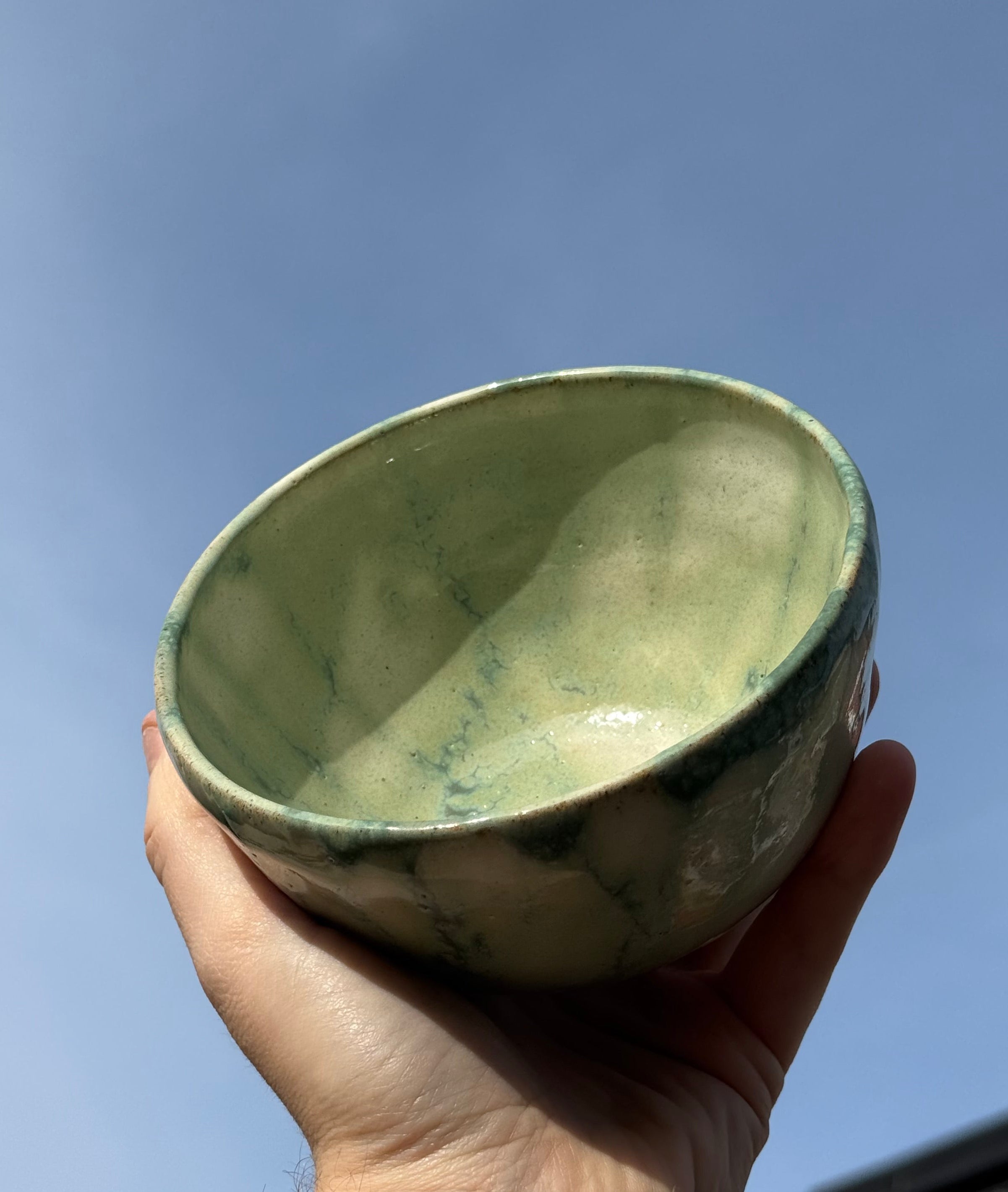 Green marbled handmade ceramic bowl for cereal or soup