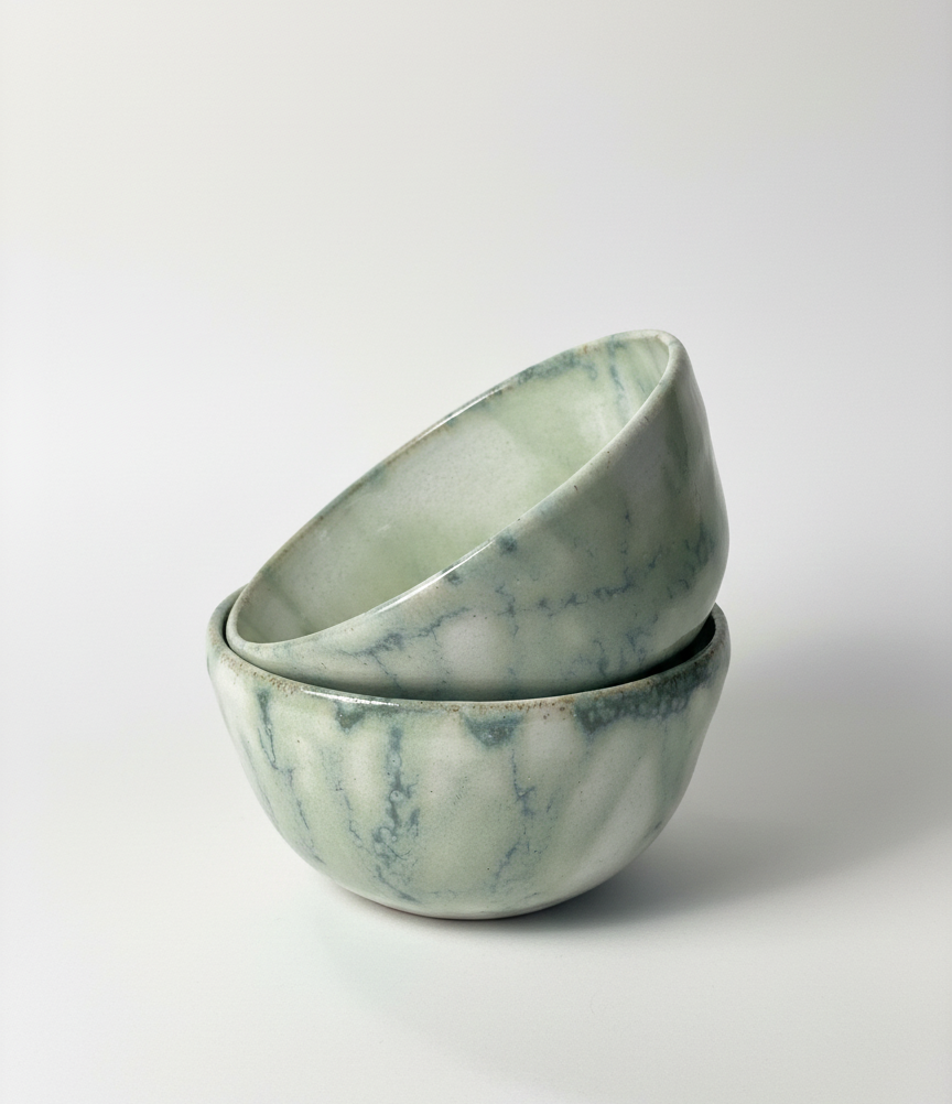 marbled green handmade ceramic bowl waxhead rivulet range