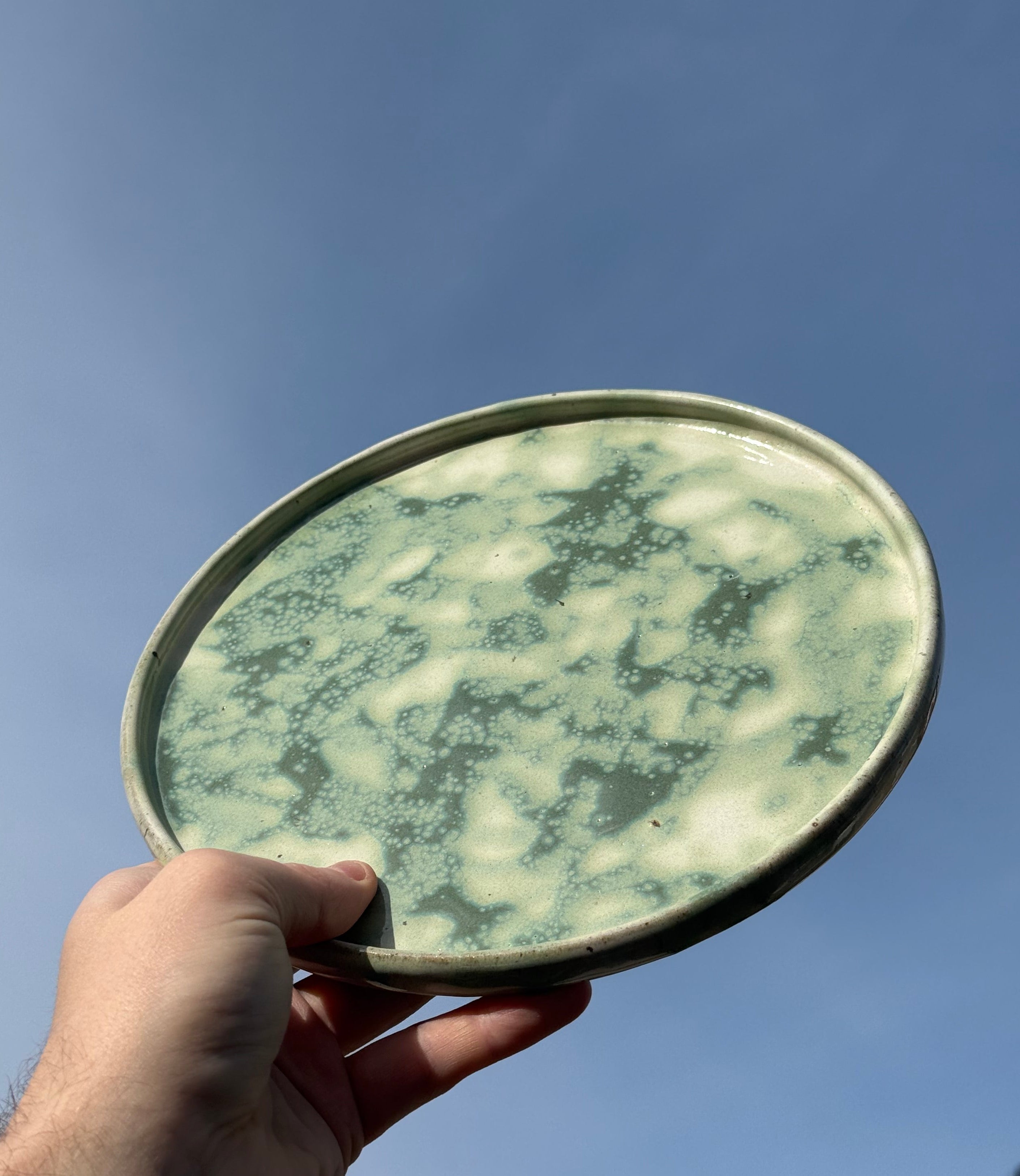 Marbled green handmade ceramic plate