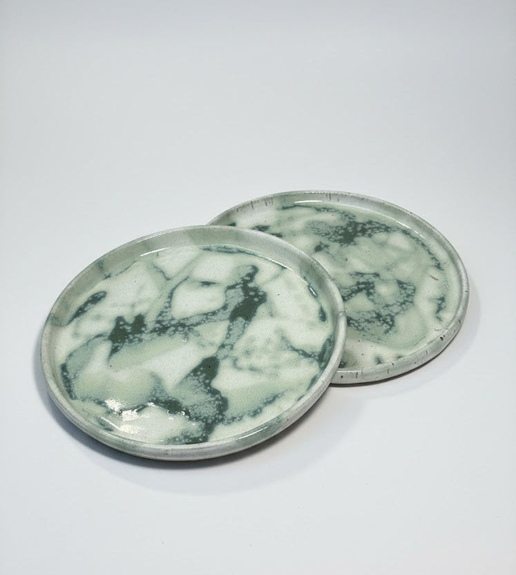 Marbled green handmade ceramic plates